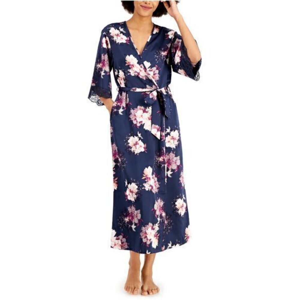 Inc International Concepts Lace-Trim Floral-Print Robe